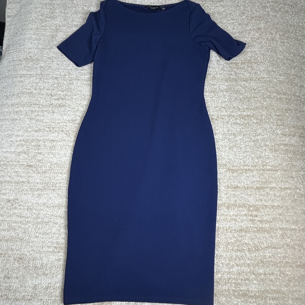 Dorothy Perkins Womens Size 8 Blue Textured Short Sleeve Boat Neck Sheath Dress